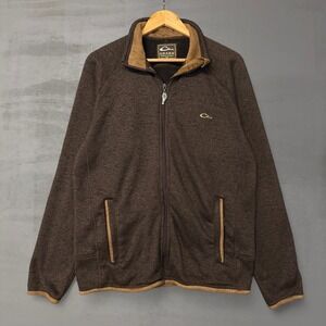 Drake Waterfowl Full Zip Sweater Fleece Jacket Brown Heathered Mens Size Medium